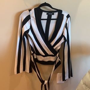 DO + BE black & white stripe knit blouse